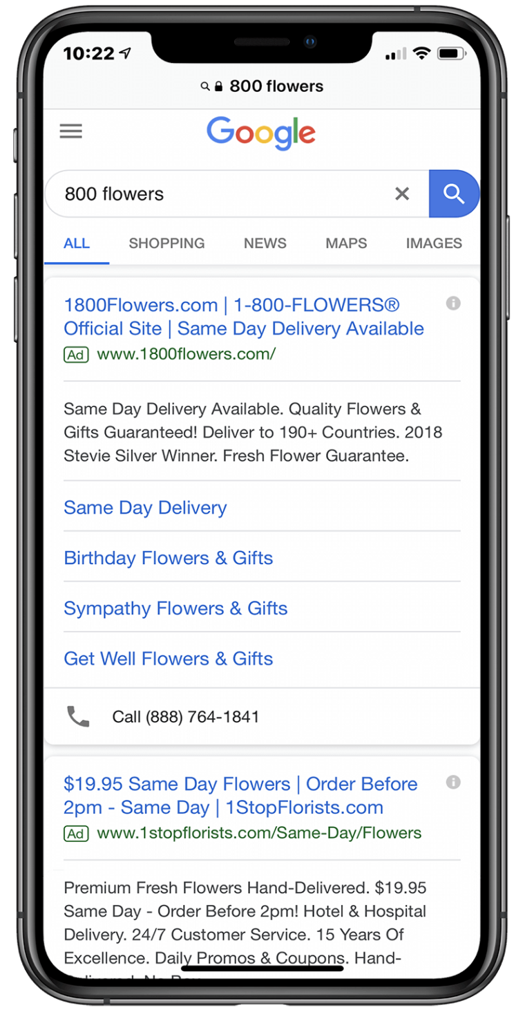800-Flowers shows the effectiveness of bidding on branded keywords in Google Ads